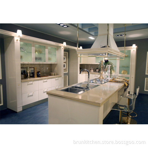 Frosted Glass Door Quatz Countertop Acrylic Kitchen Cabinet